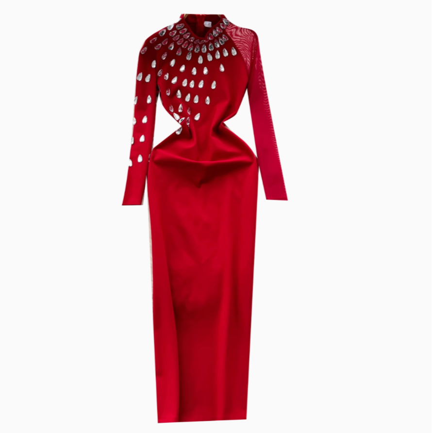 Teardrop Rhinestone Studded Slim Dress