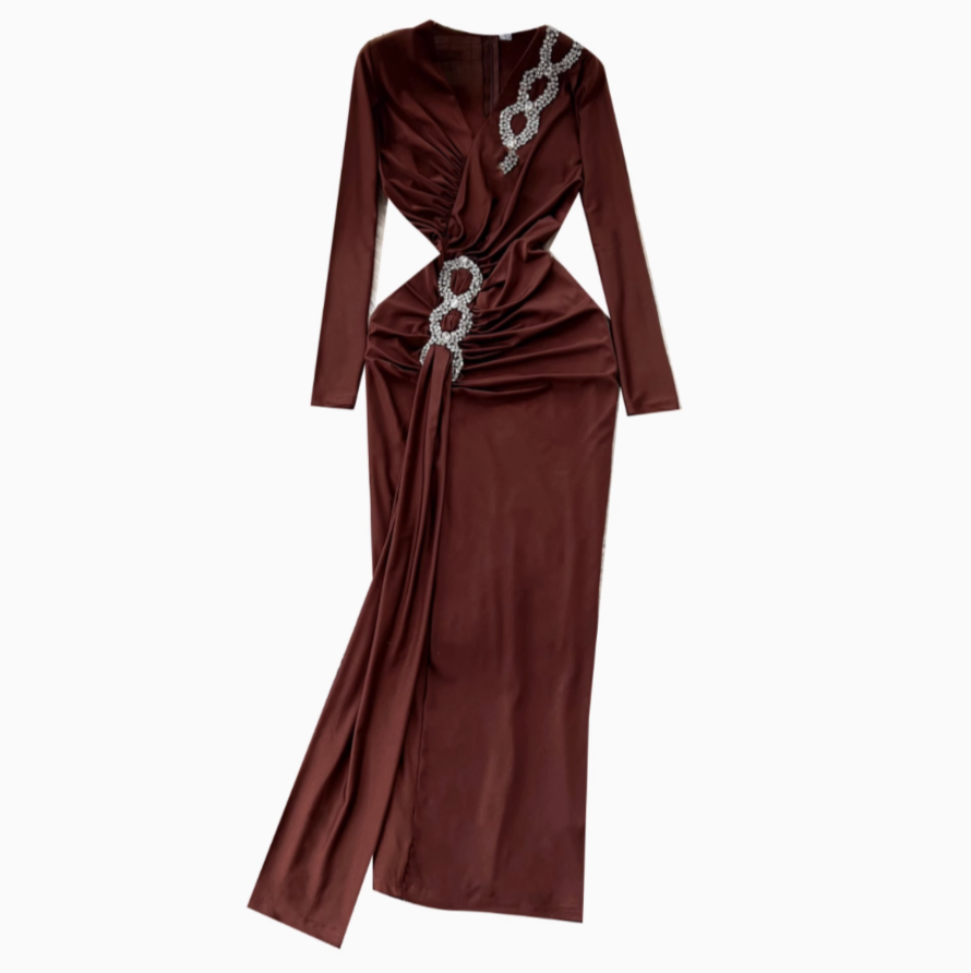 Premium V-neck Rhinestone Studded Dress