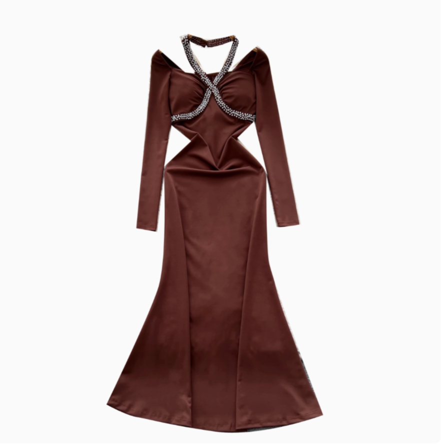 Beaded Cross Halter Party Dress