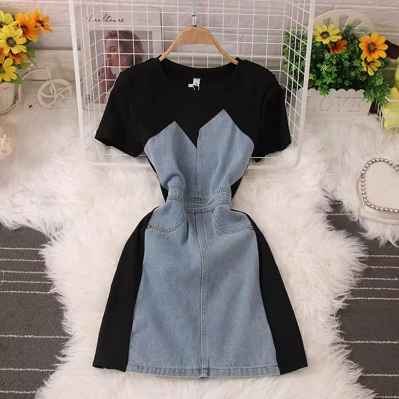 Fake Two-piece Denim Patchwork Dress