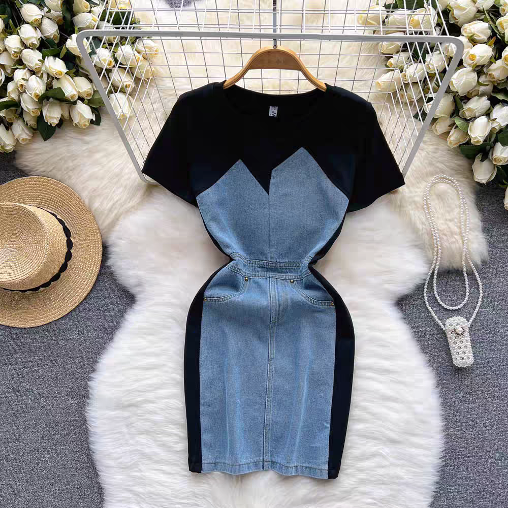 Fake Two-piece Denim Patchwork Dress