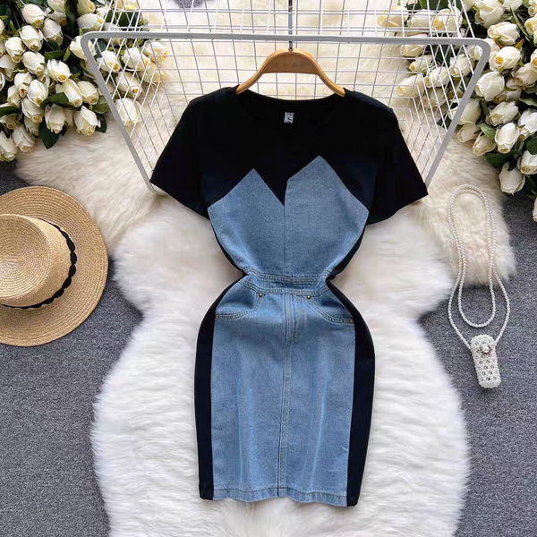 Fake Two-piece Denim Patchwork Dress