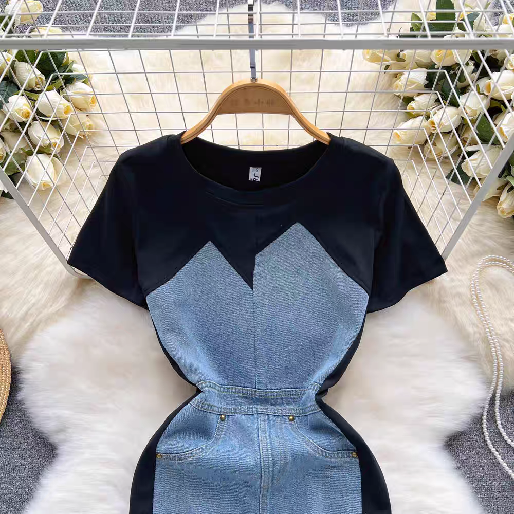 Fake Two-piece Denim Patchwork Dress