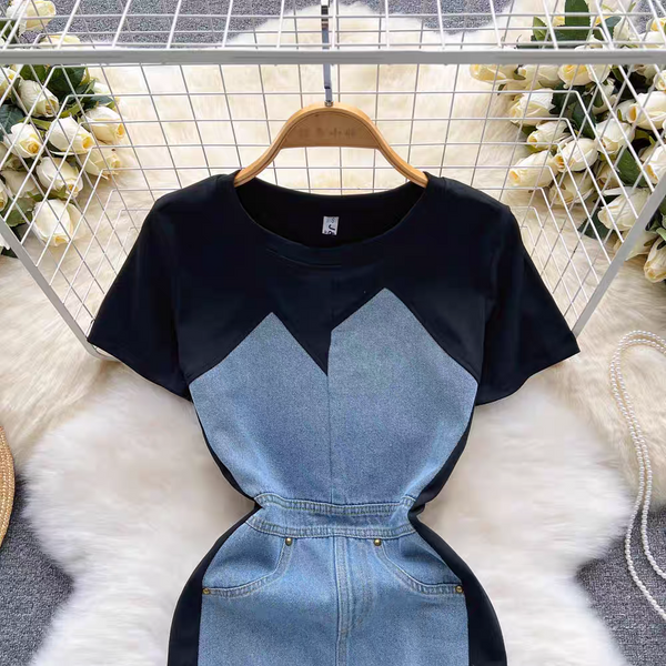 Fake Two-piece Denim Patchwork Dress