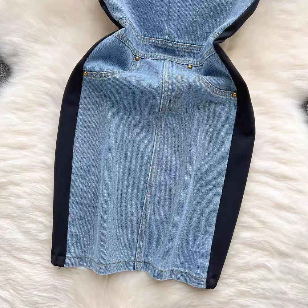 Fake Two-piece Denim Patchwork Dress