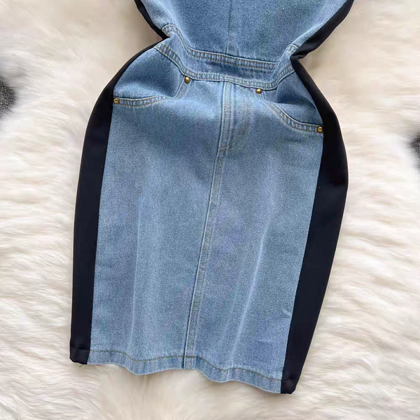 Fake Two-piece Denim Patchwork Dress