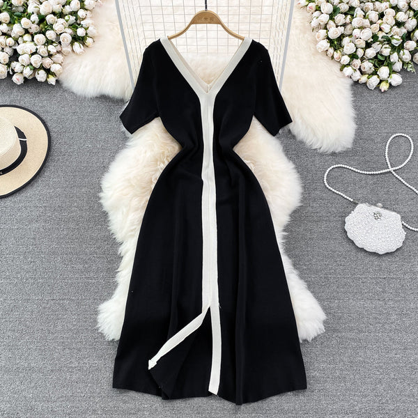 Vintage Color Blocking Knitted Dress