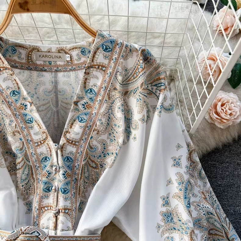 Floral Printed Single-breasted Dress