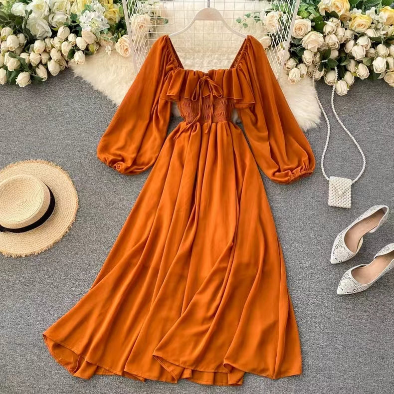 Şık Kabartmalı Kol Chiffon Elbise