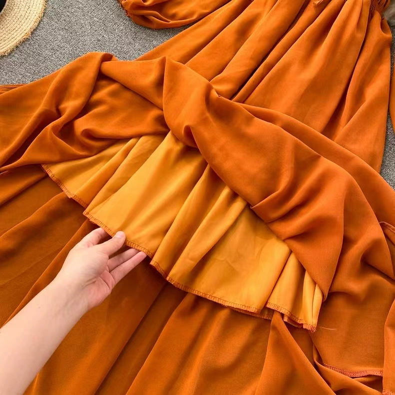 Şık Kabartmalı Kol Chiffon Elbise