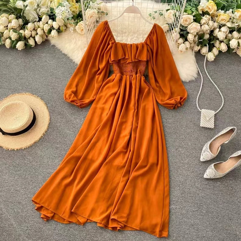 Şık Kabartmalı Kol Chiffon Elbise