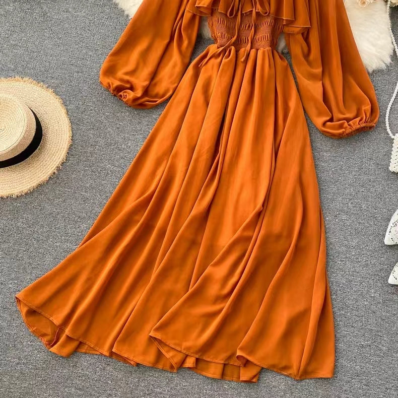 Şık Kabartmalı Kol Chiffon Elbise