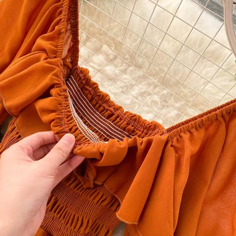Şık Kabartmalı Kol Chiffon Elbise