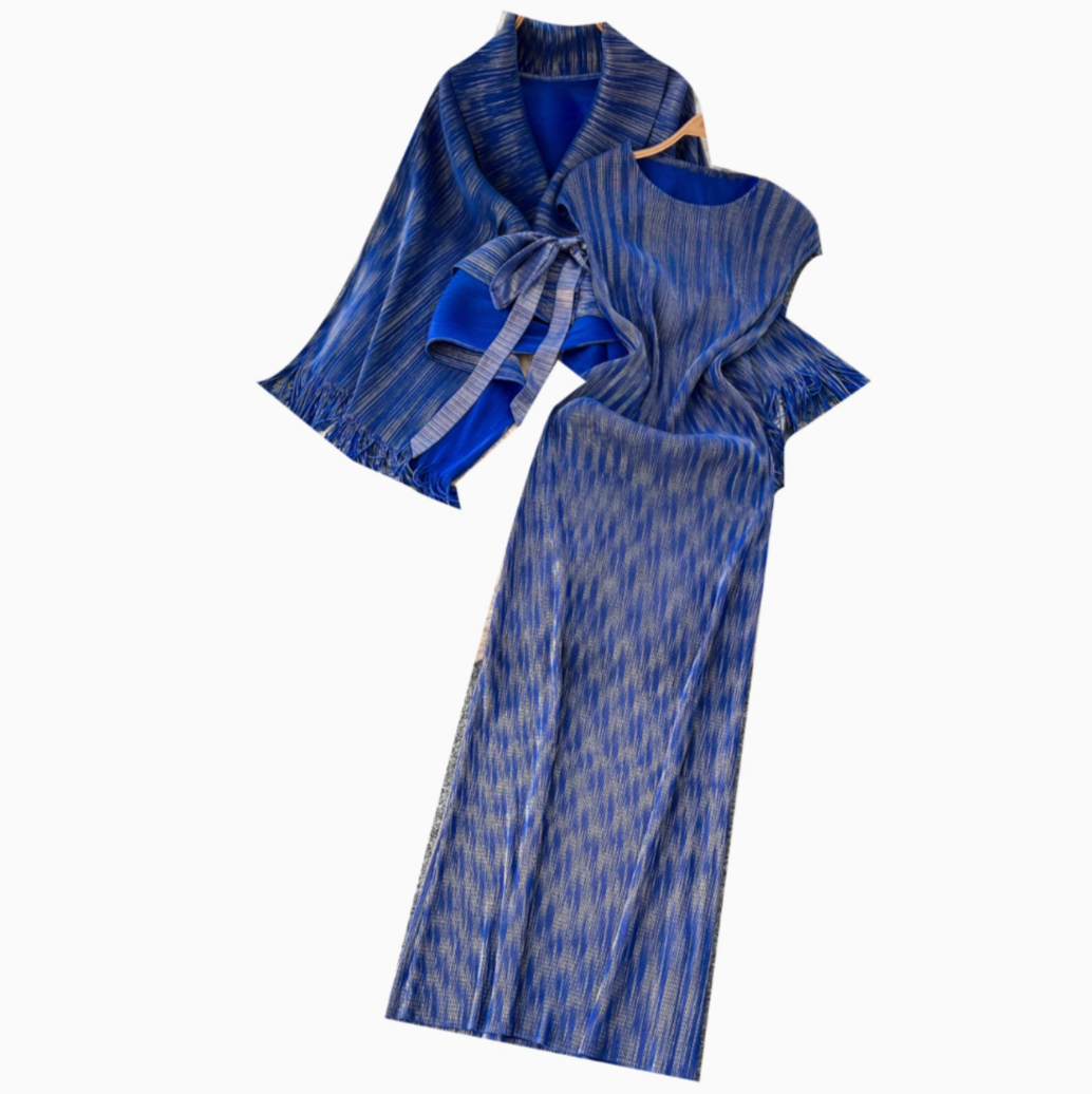 Beaded Fringed Cardigan & Vest Dress 2Pcs