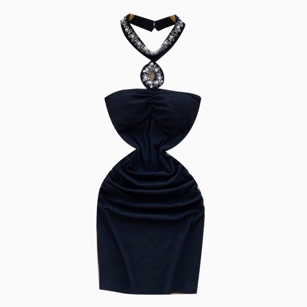 Elegant Slim-fit Beaded Halter Dress