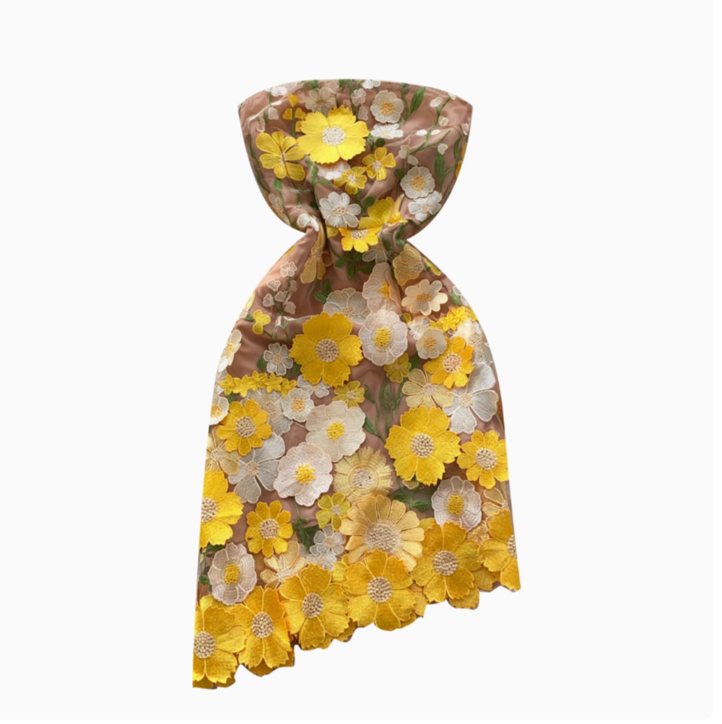 3D Yellow Flower Off-shoulder Dress