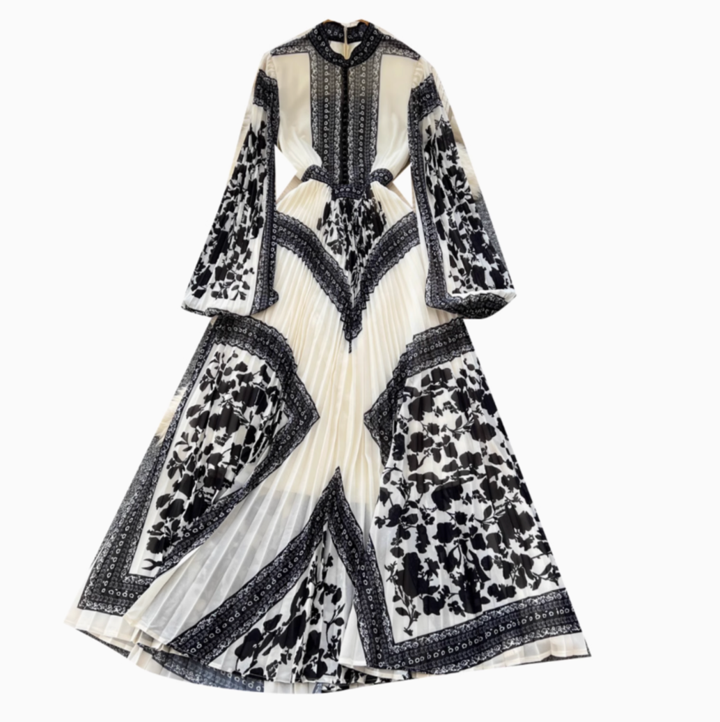Floral Printed Pleated Ethnic Style Dress