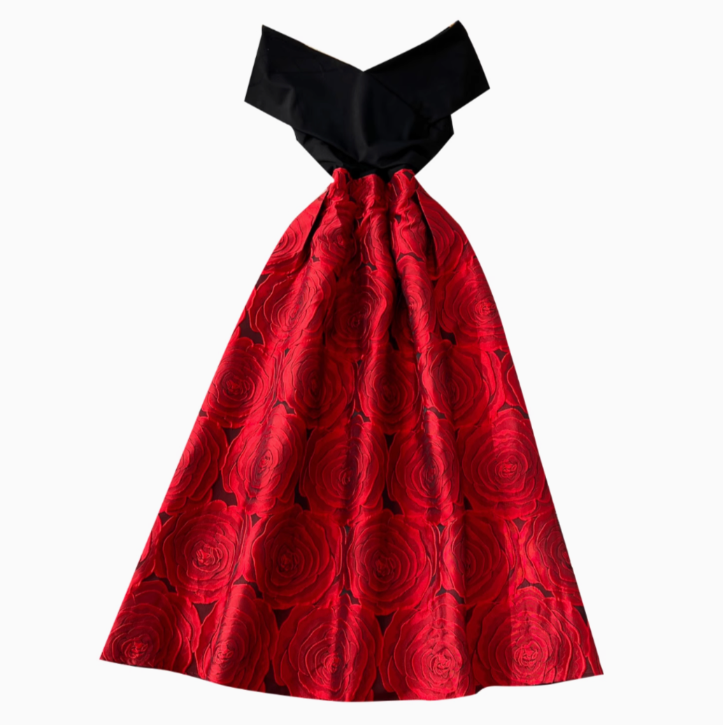 Off-shoulder Jacquard Patchwork Dress