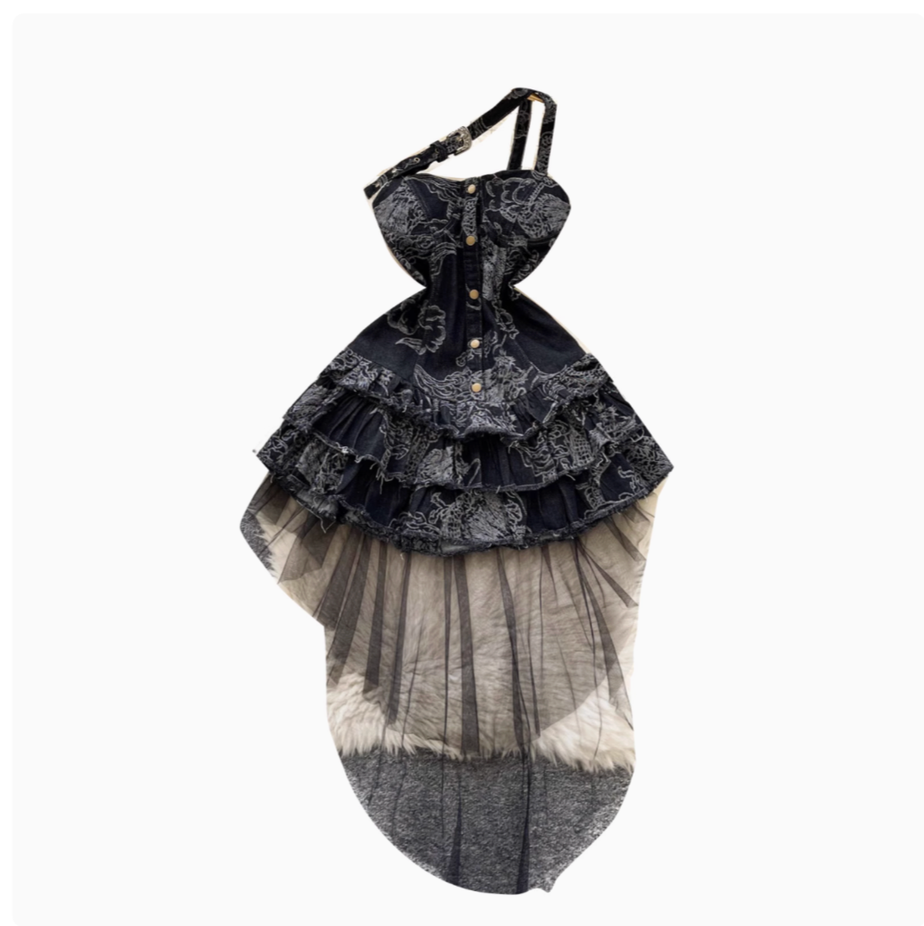 Vintage Distressed Denim Puffy Dress