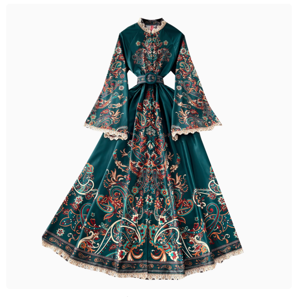 Courtly Floral Printed Lace Trim Dress