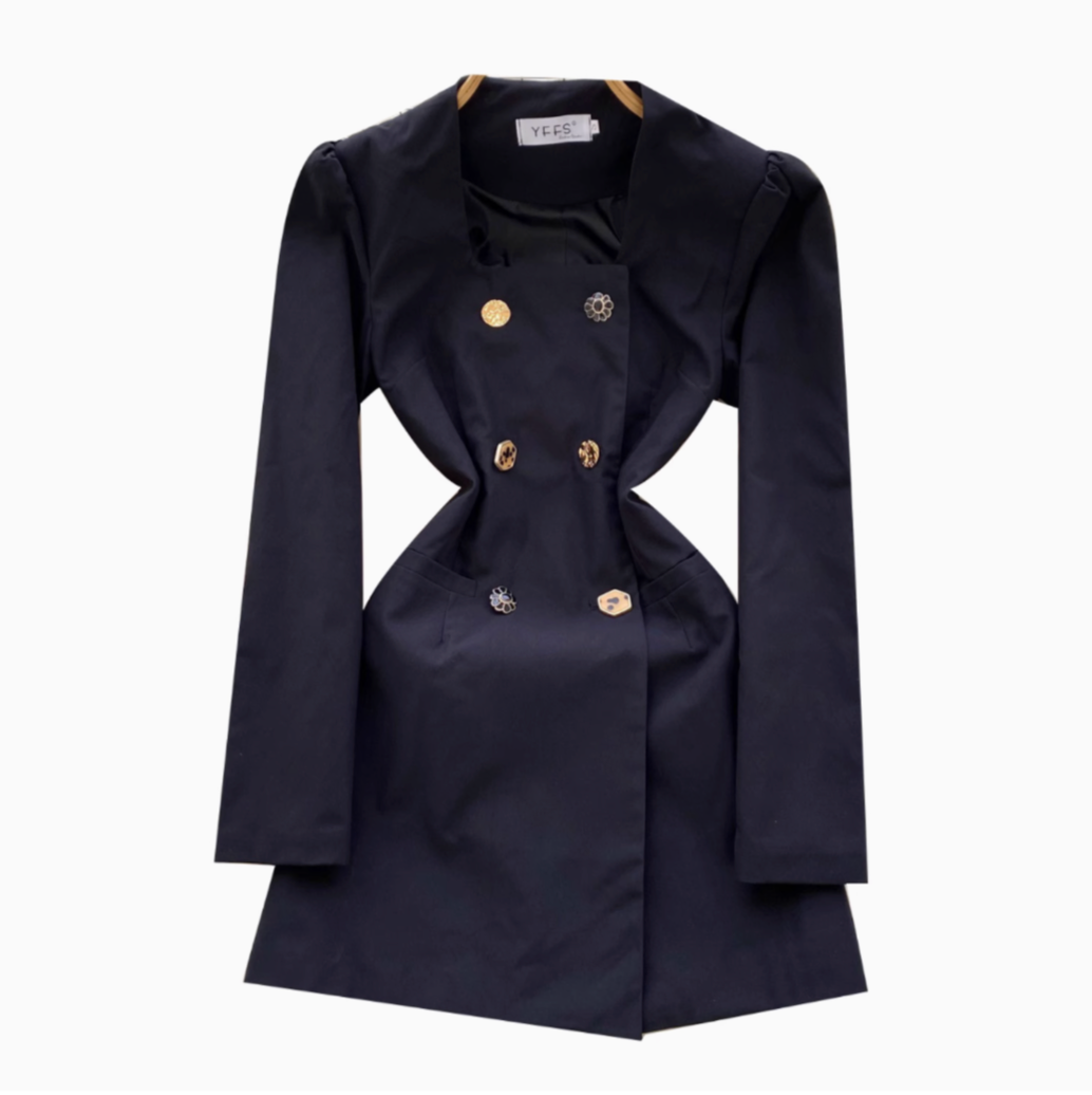 Elegant Double-breasted Black Suit Dress
