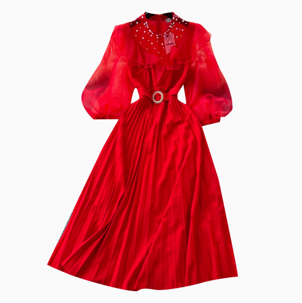 Rhinestone Studded Ruffled Mesh Dress
