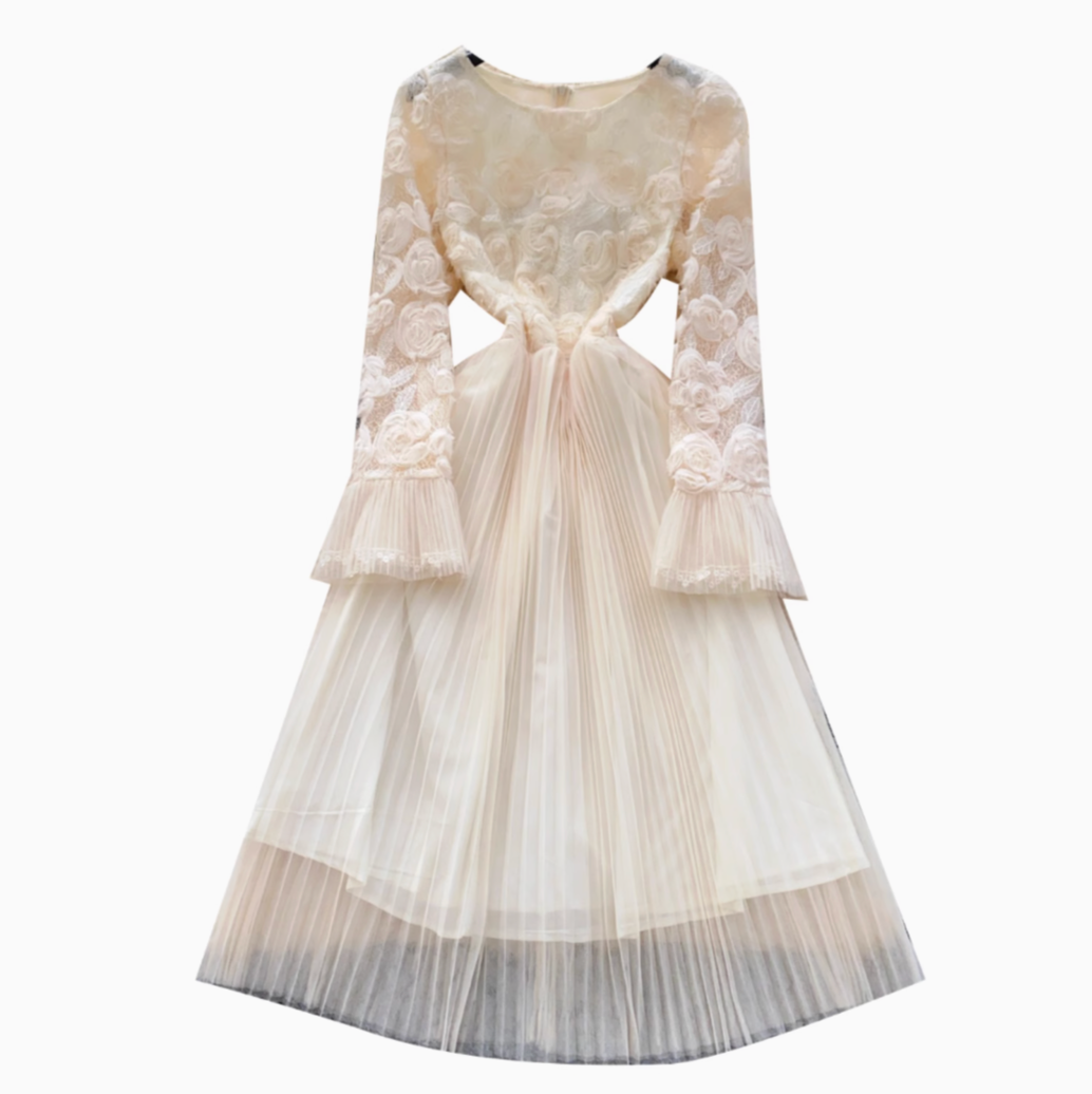 3D Floral Patchwork Mesh Dress