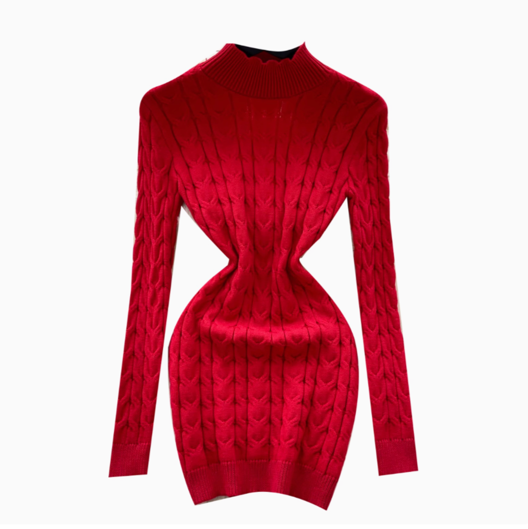 Niche Twisted Knit Backless Sweater Dress