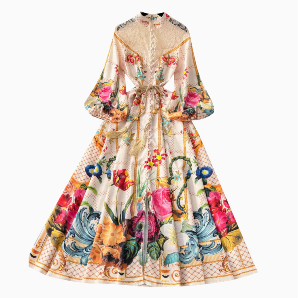 Courtly Mesh Patchwork Floral Dress