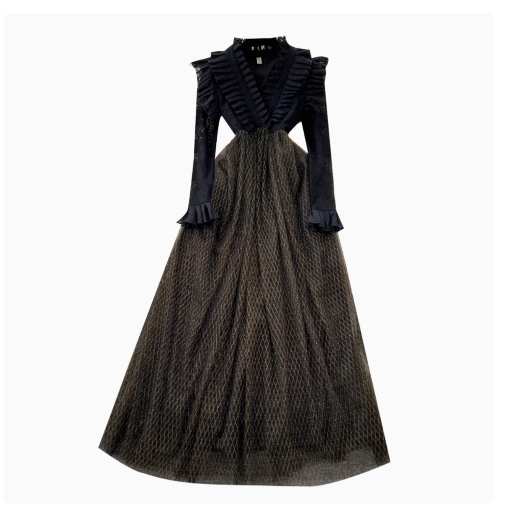 Ruffled V-neck Mesh Patchwork Dress