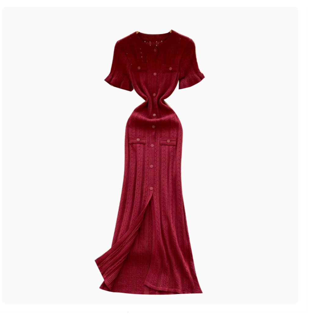 Simple Design Hollowed Knit Dress