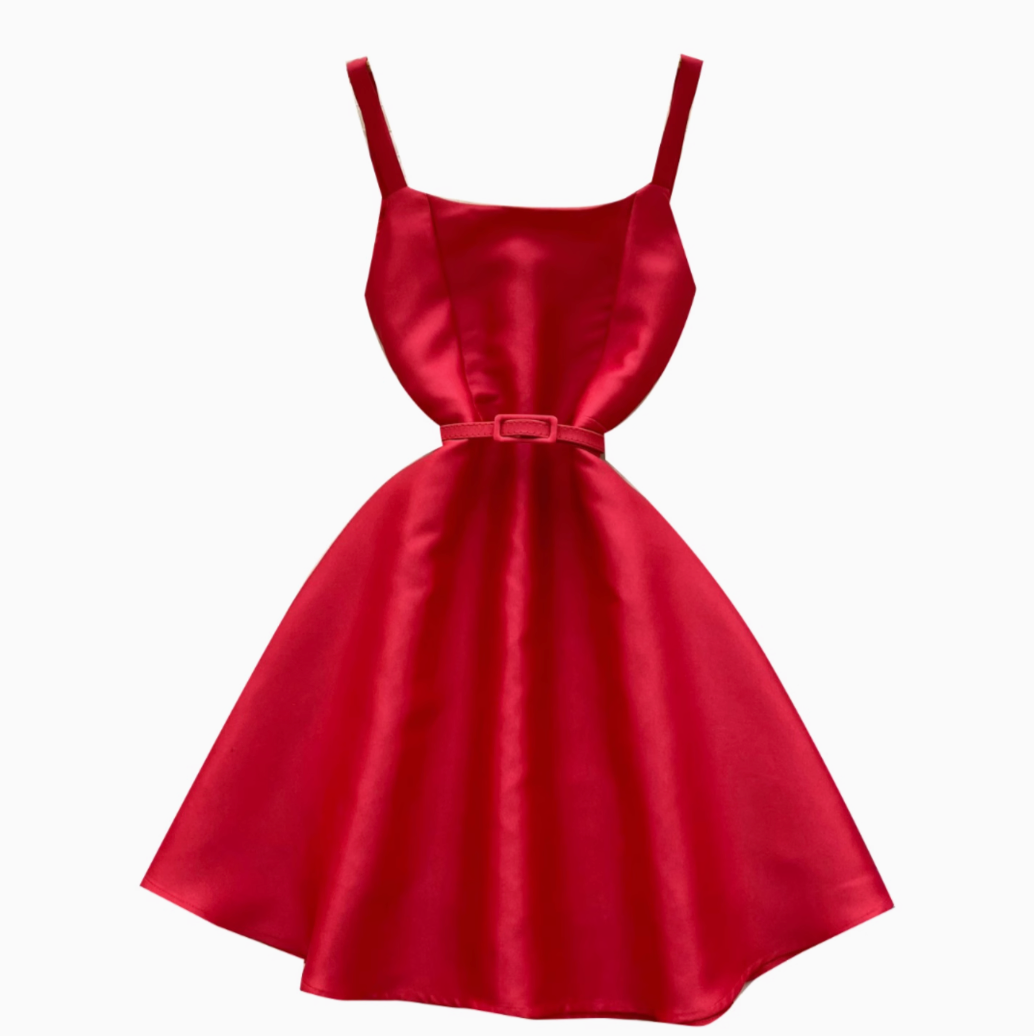 Vintage Ruffled Slip Dress with Belt