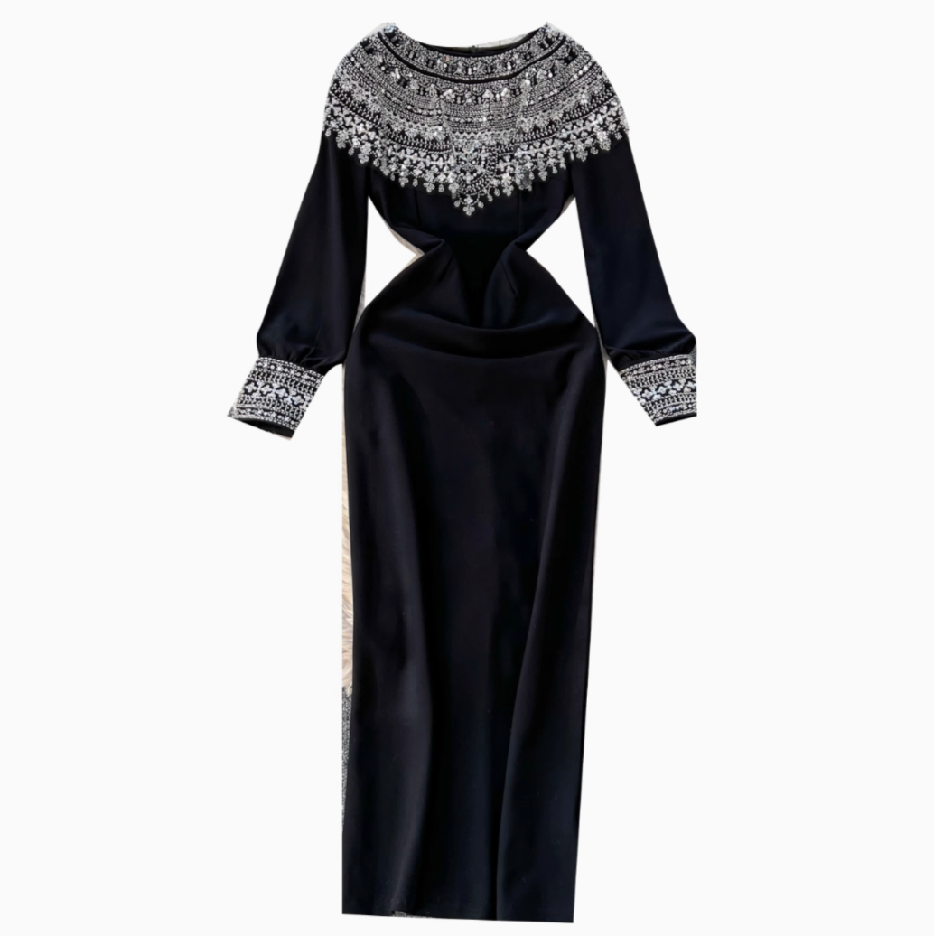 Embroidered Sequin Beaded Black Dress
