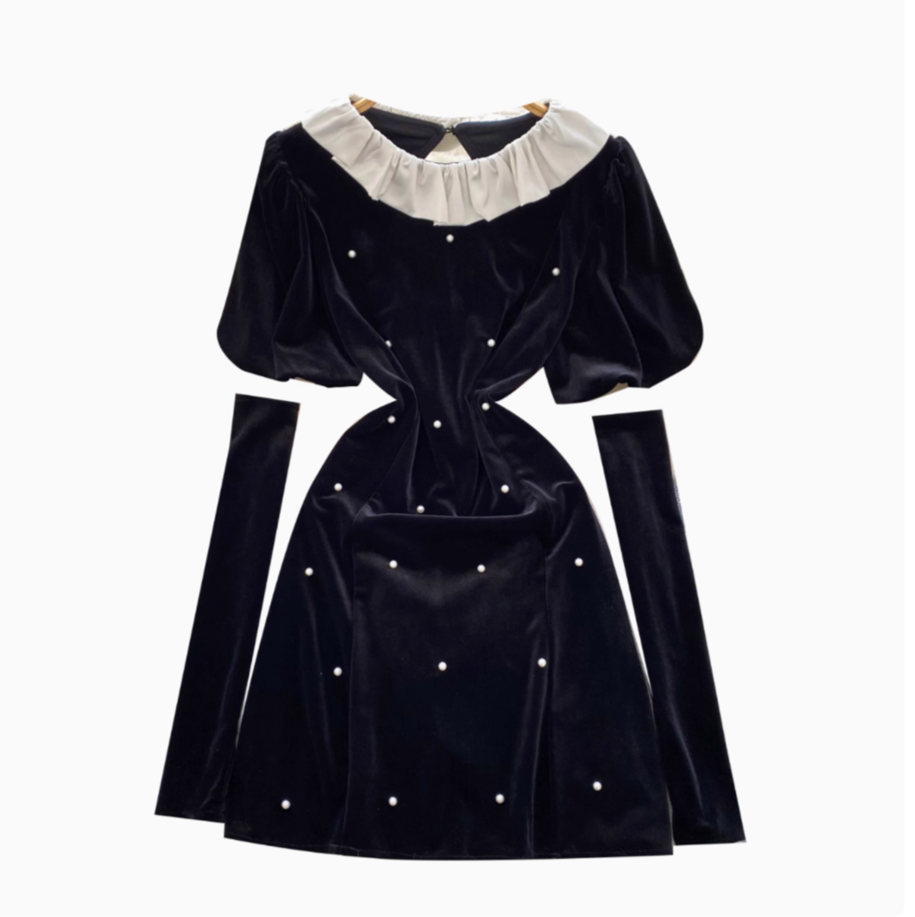 Vintage Beaded Gold Velvet Black Dress