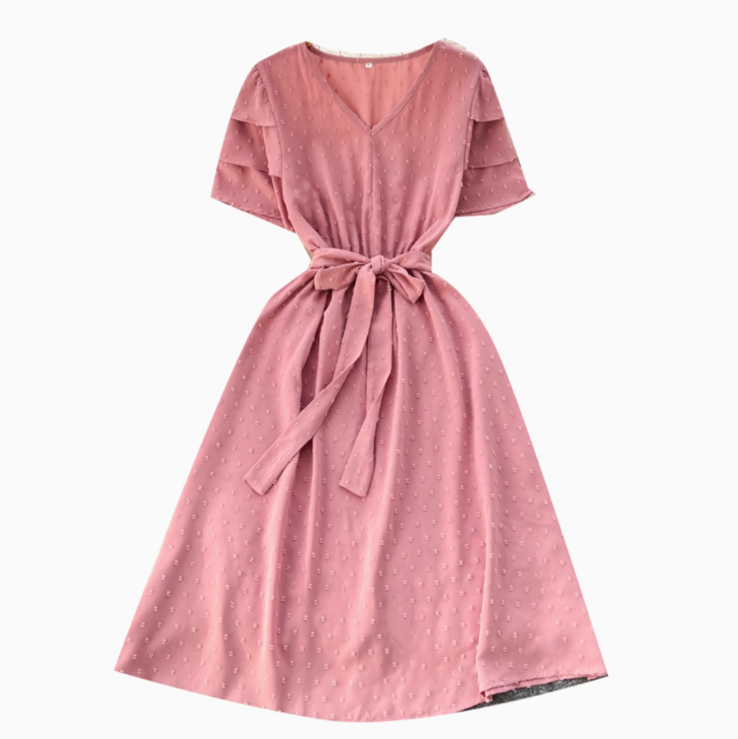 Mori Lace-up Pink Midi Dress
