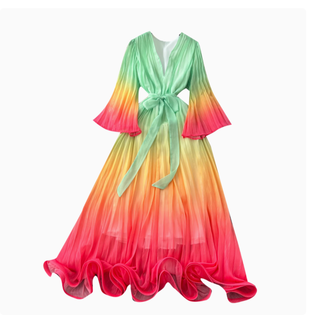 Gradient Color V-neck Fairy Dress