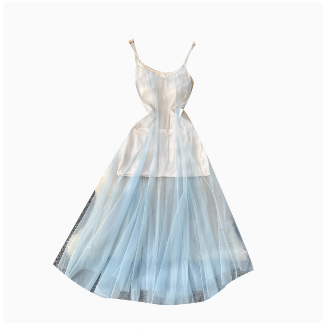 Blue Mesh Outwear & Slip Dress 2Pcs