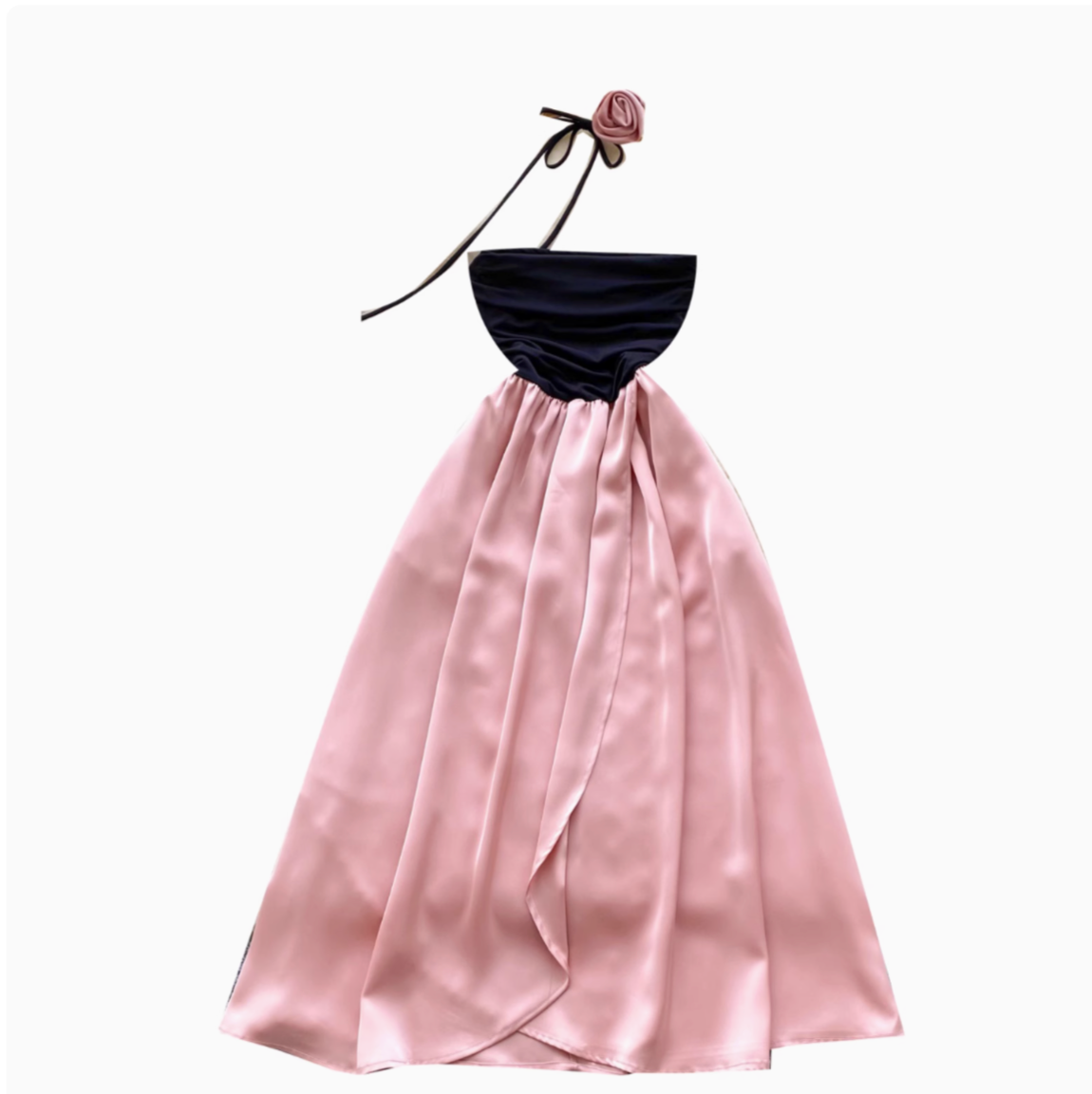 Black & Pink Satin Patchwork Split Dress