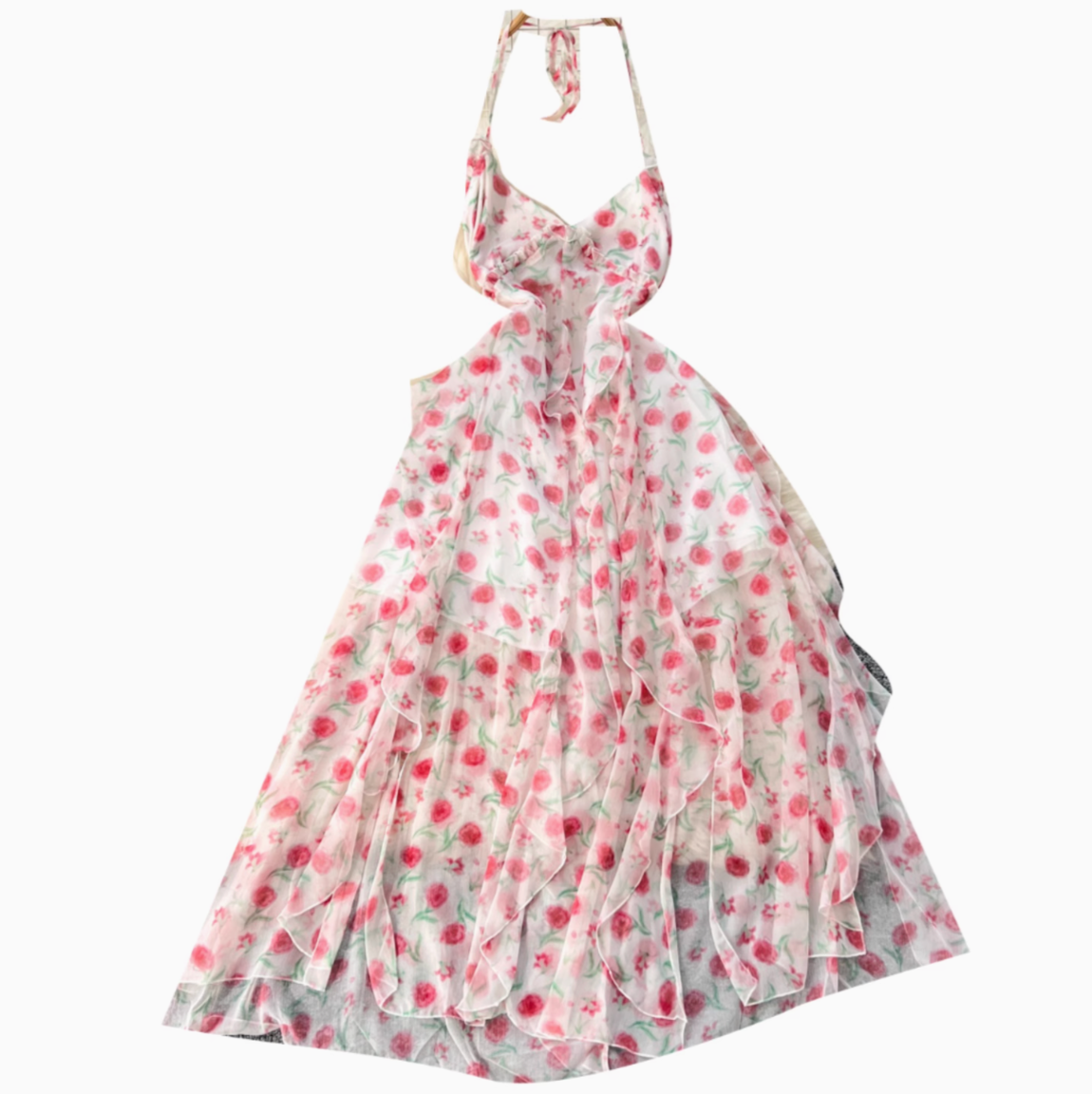 Irregular Design Fairy Floral Halter Dress