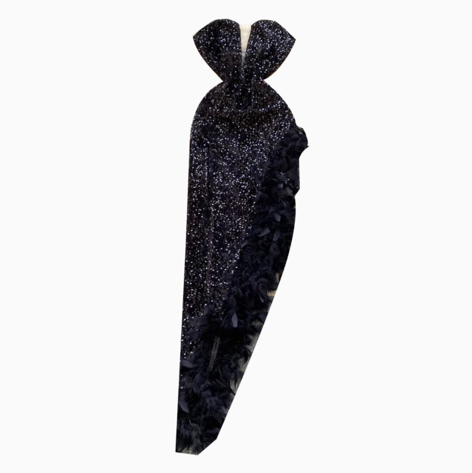 Irregular Design Sequined Velvet Dress