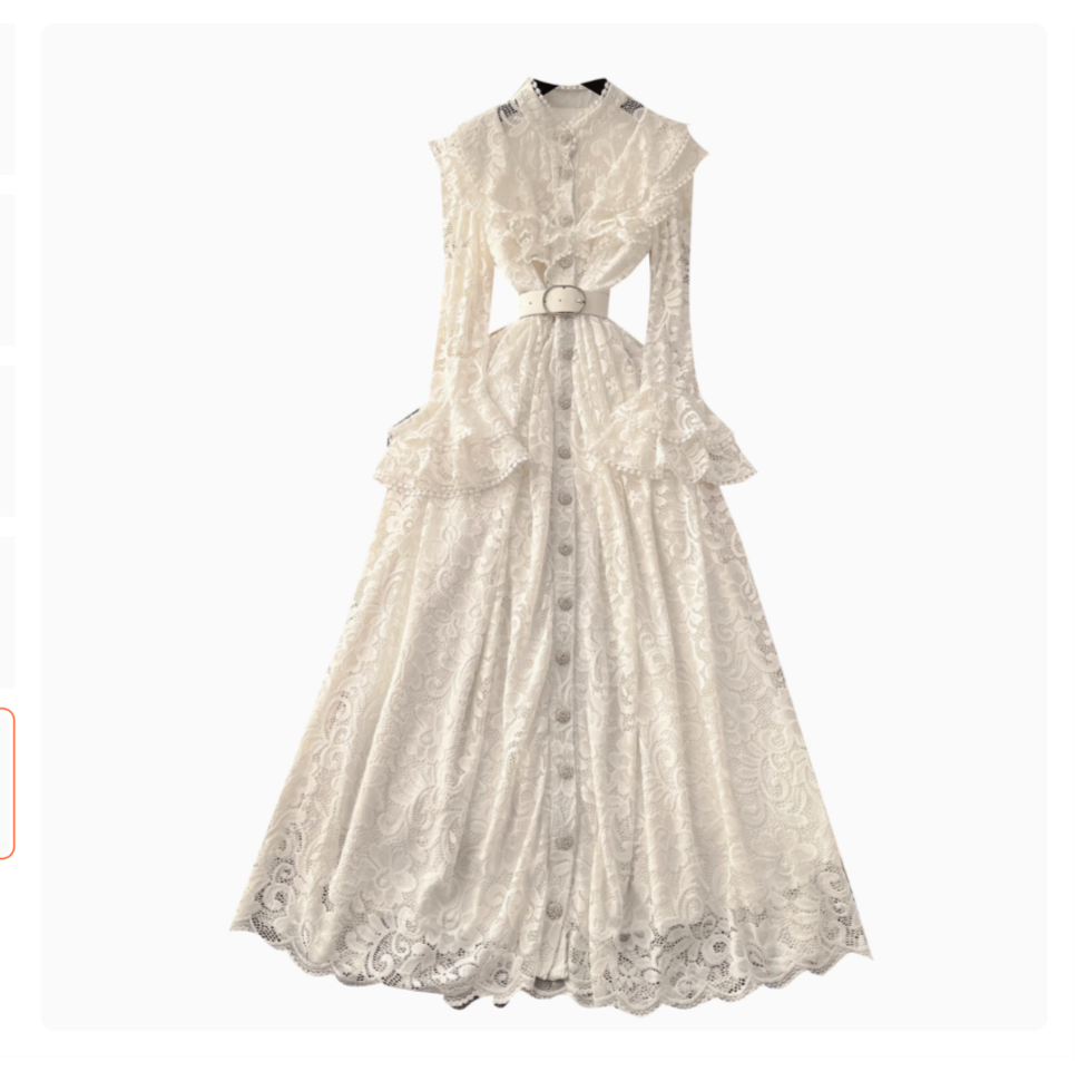 Elegant Embroidered Lace Shirt Dress