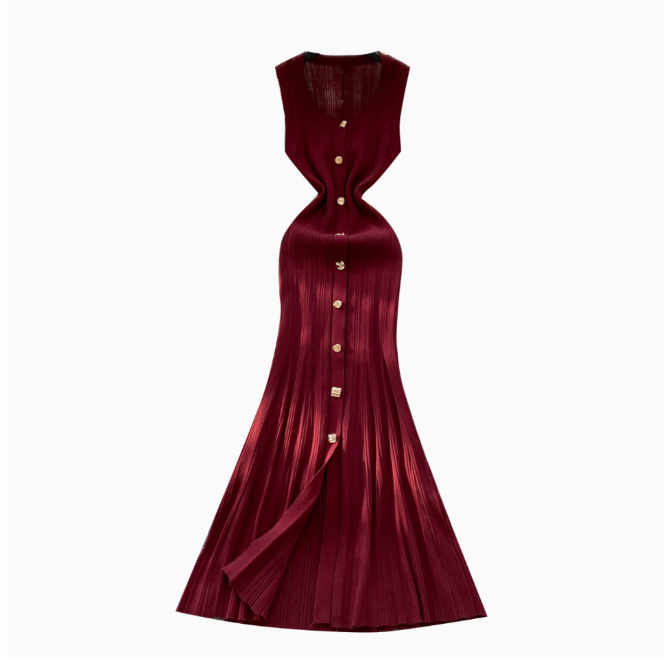 Round Collar Sleeveless Knitted Dress