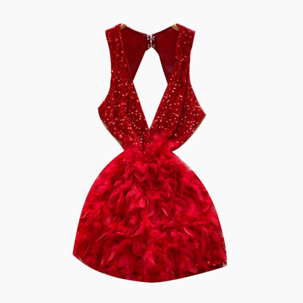 Hollowed Deep V-neck Sequined Dress