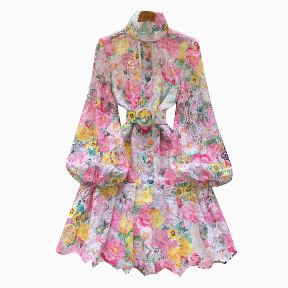 Hollowed Crochet Floral A-line Dress