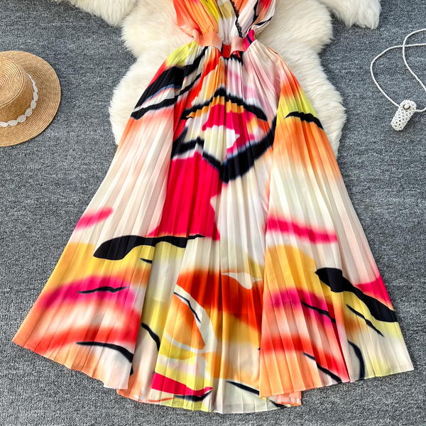 Vintage Tie-dye Printed Sleeveless Dress