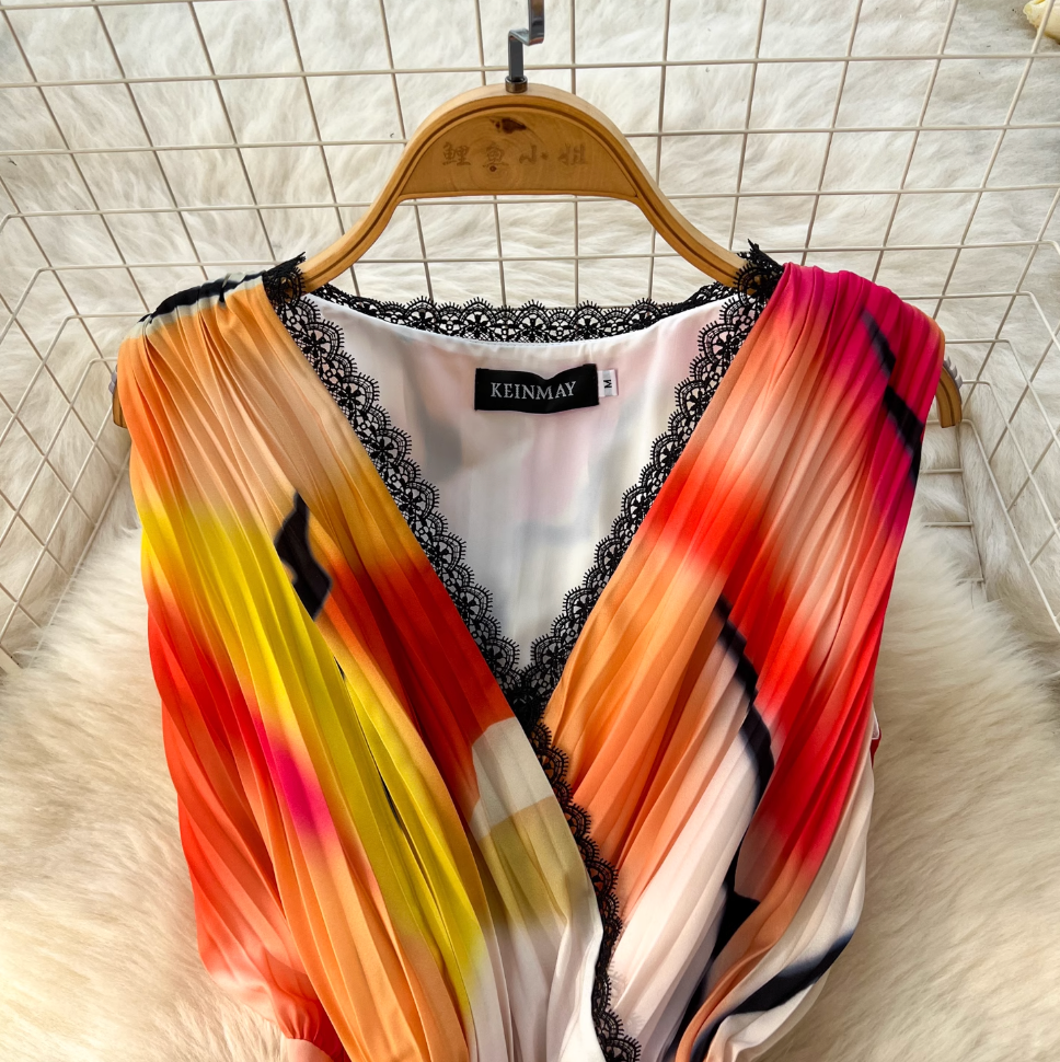 Vintage Tie-dye Printed Sleeveless Dress