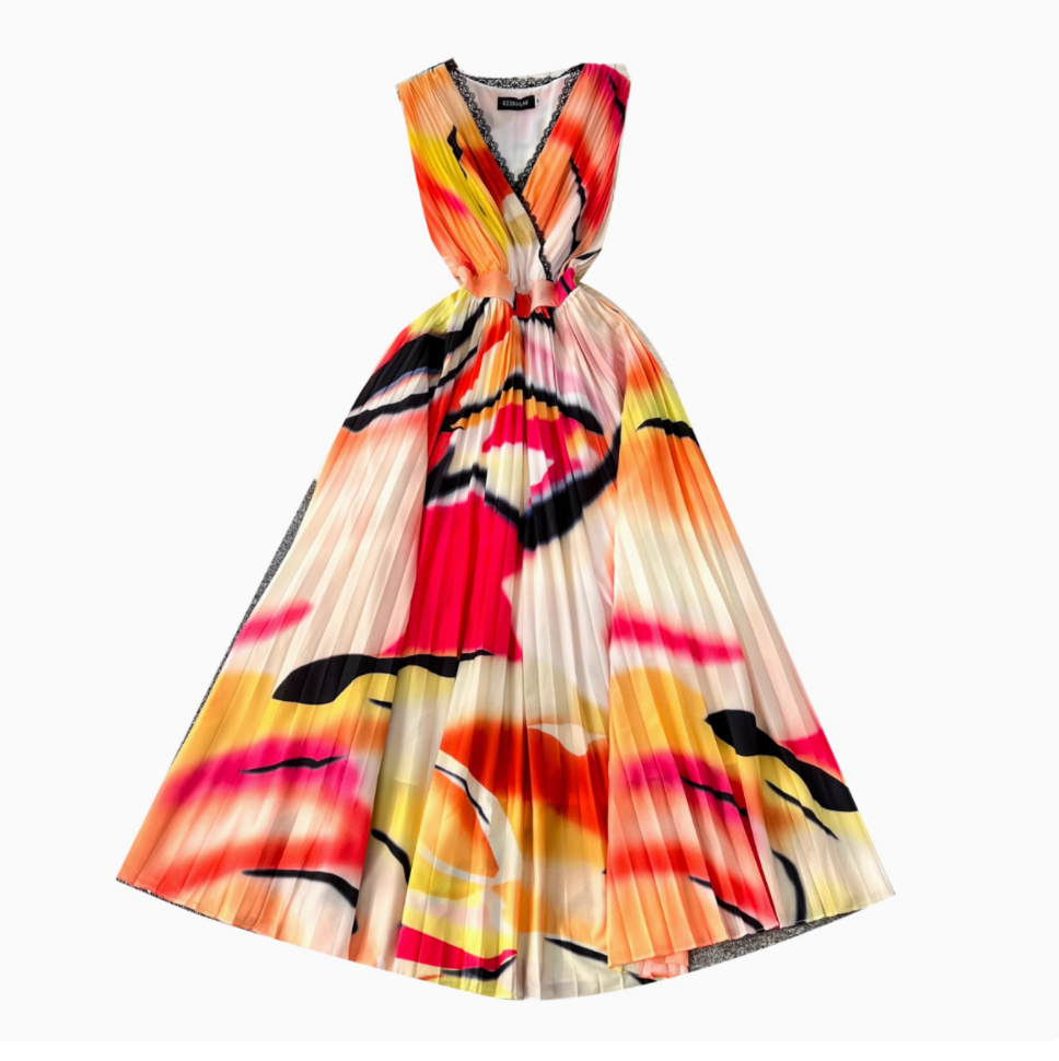 Vintage Tie-dye Printed Sleeveless Dress