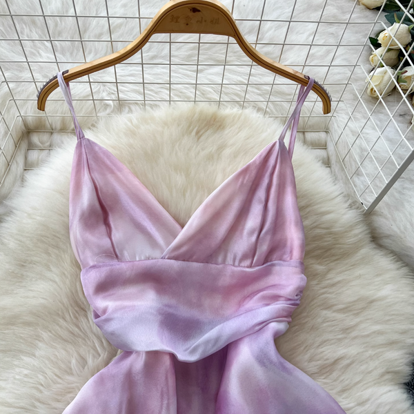 Irregular Design Ruffled Pink Slip Dress