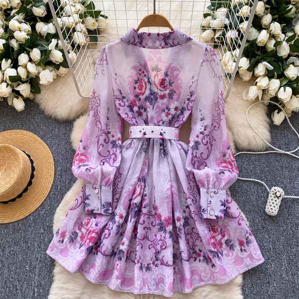 Vintage Purple Floral A-line Dress
