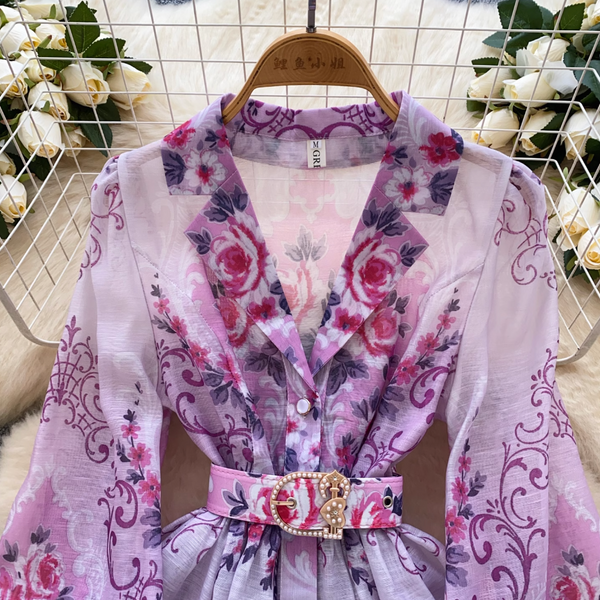 Vintage Purple Floral A-line Dress